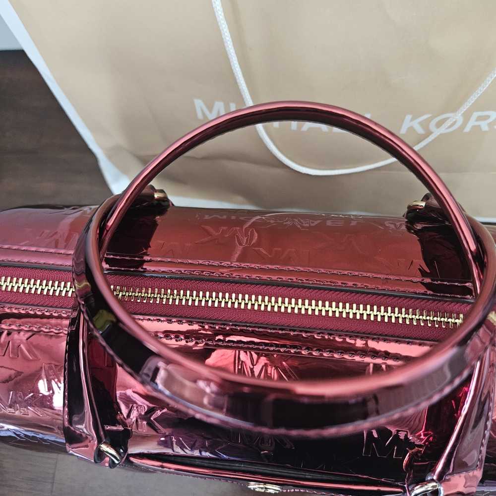 Michael Kors Metallic Rose Pink MK-Embossed Satchel - Picture 9 of 13